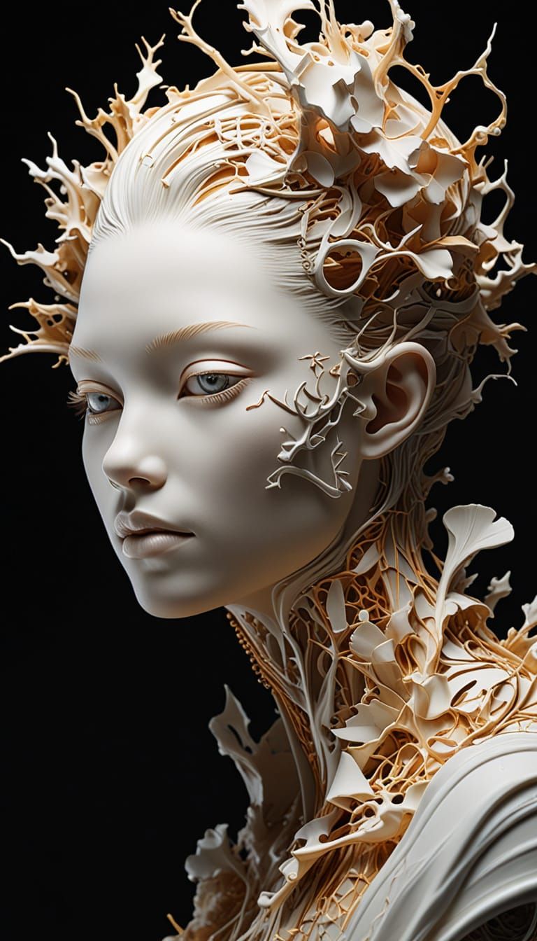 Surreal Porcelain Sculpture with Coral Shards