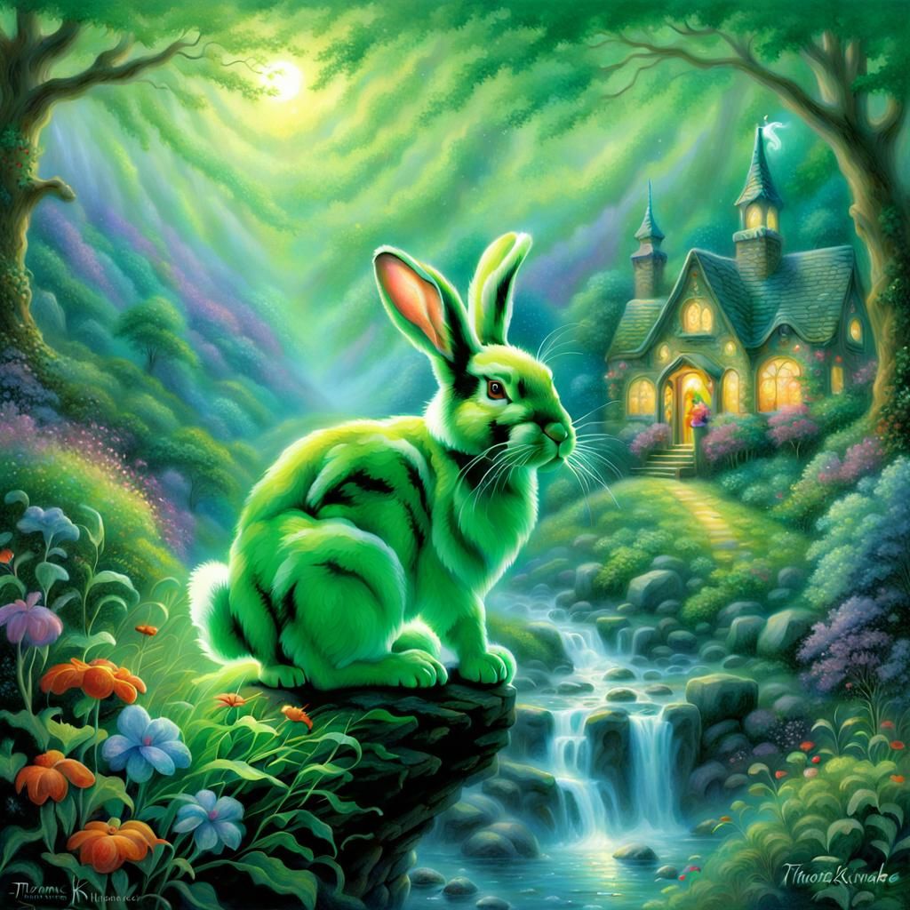 Ethereal Green Rabbit Fantasy Landscape