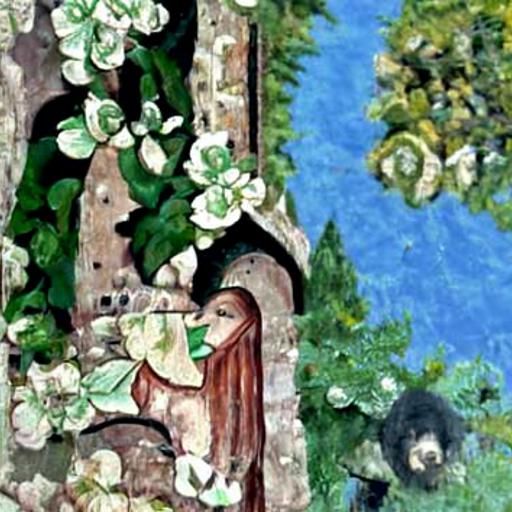 14th Century Painting of Bear Smelling Flower