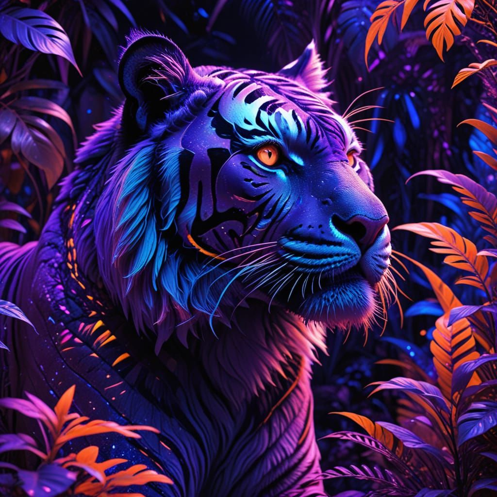 Vibrant Cosmic Tiger in Neon Jungle