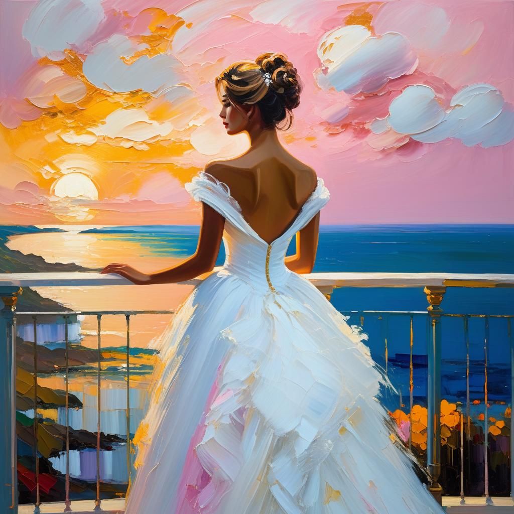 Woman in White Gown: Neo-Expressionist Impasto Painting