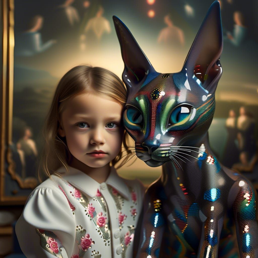 Wealthy Family with Alien Pets: Photorealistic Portrait