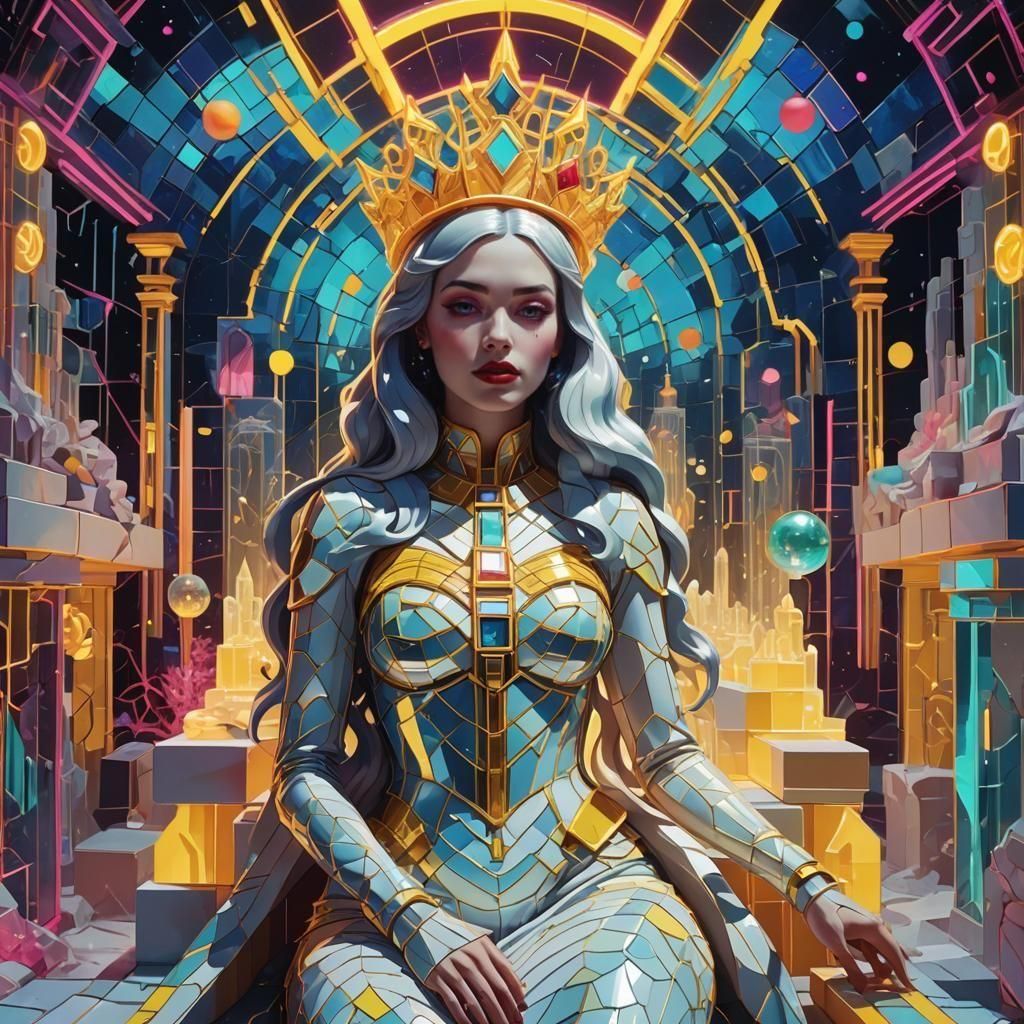 Cyber Mermaid Snow White in Neon Cemetery: Pop Art