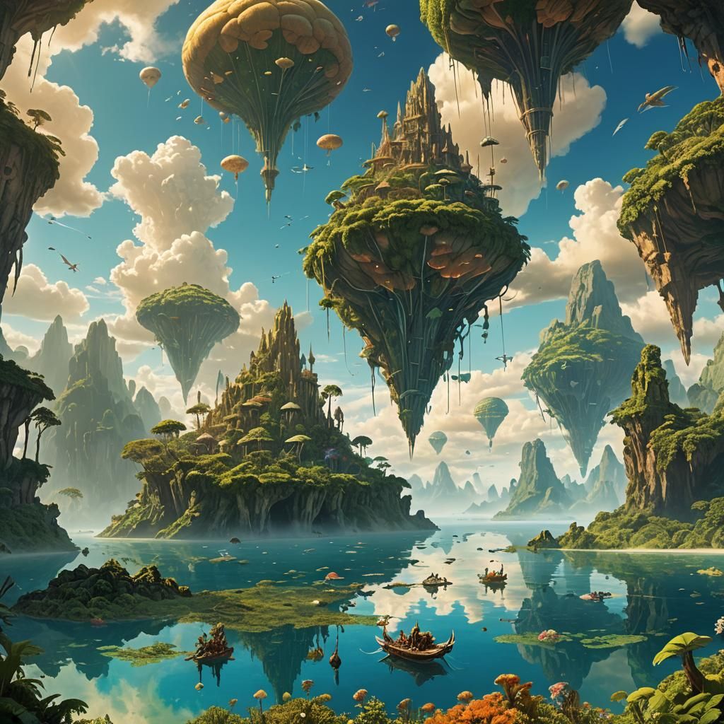 Lush Islands Float in Sky as Matte Painting