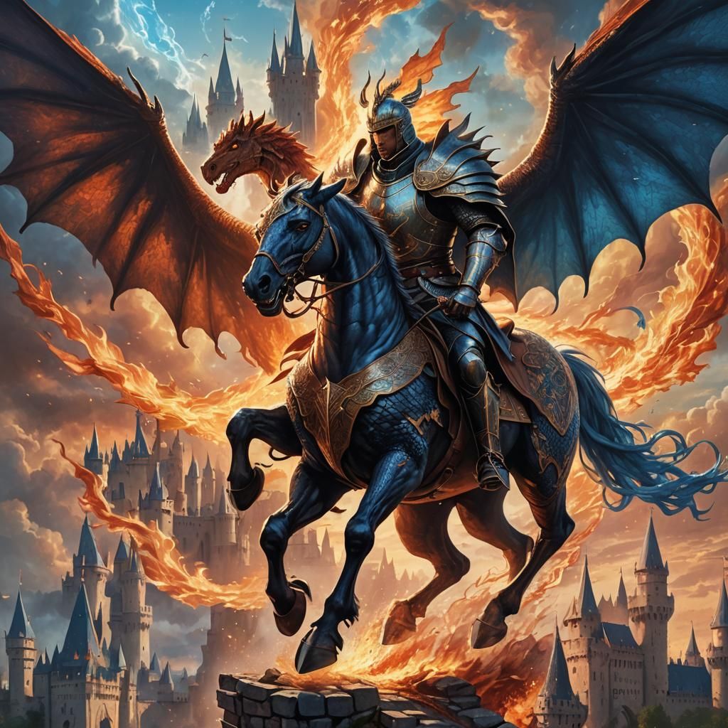 Epic Dragon Battle on Pegasus: Mythic Fantasy Art