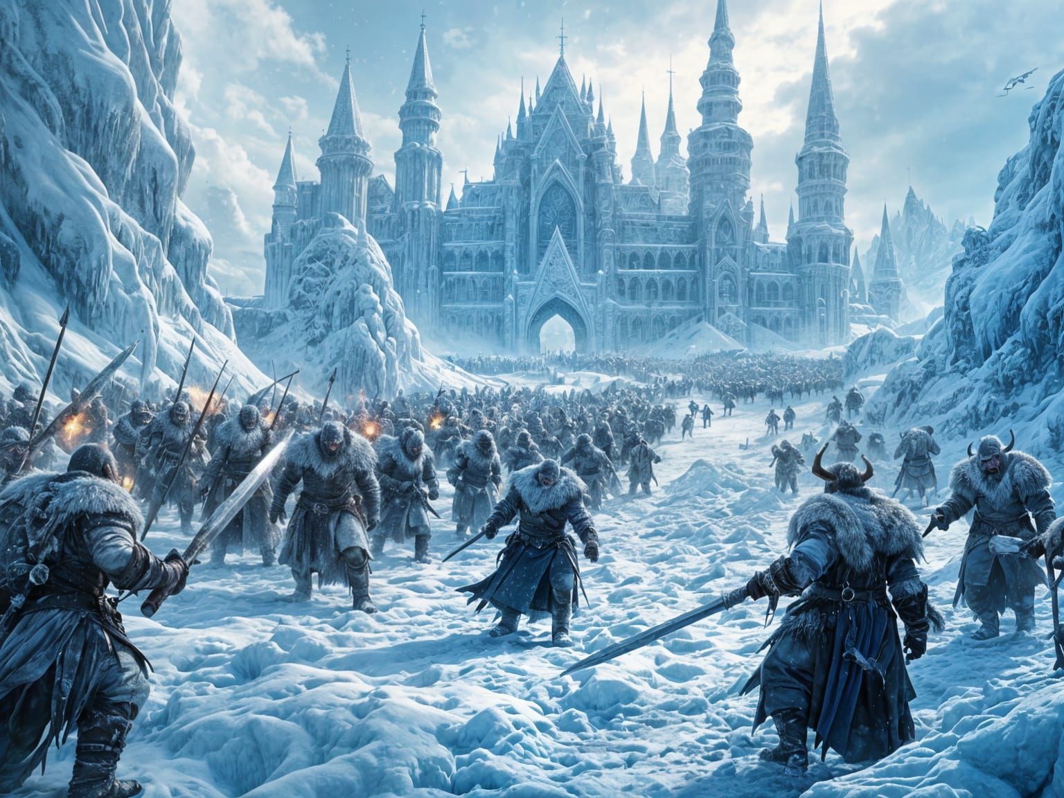 Epic Battle in a Frozen Kingdom: Snow Orcs vs. Ice Queen's A...