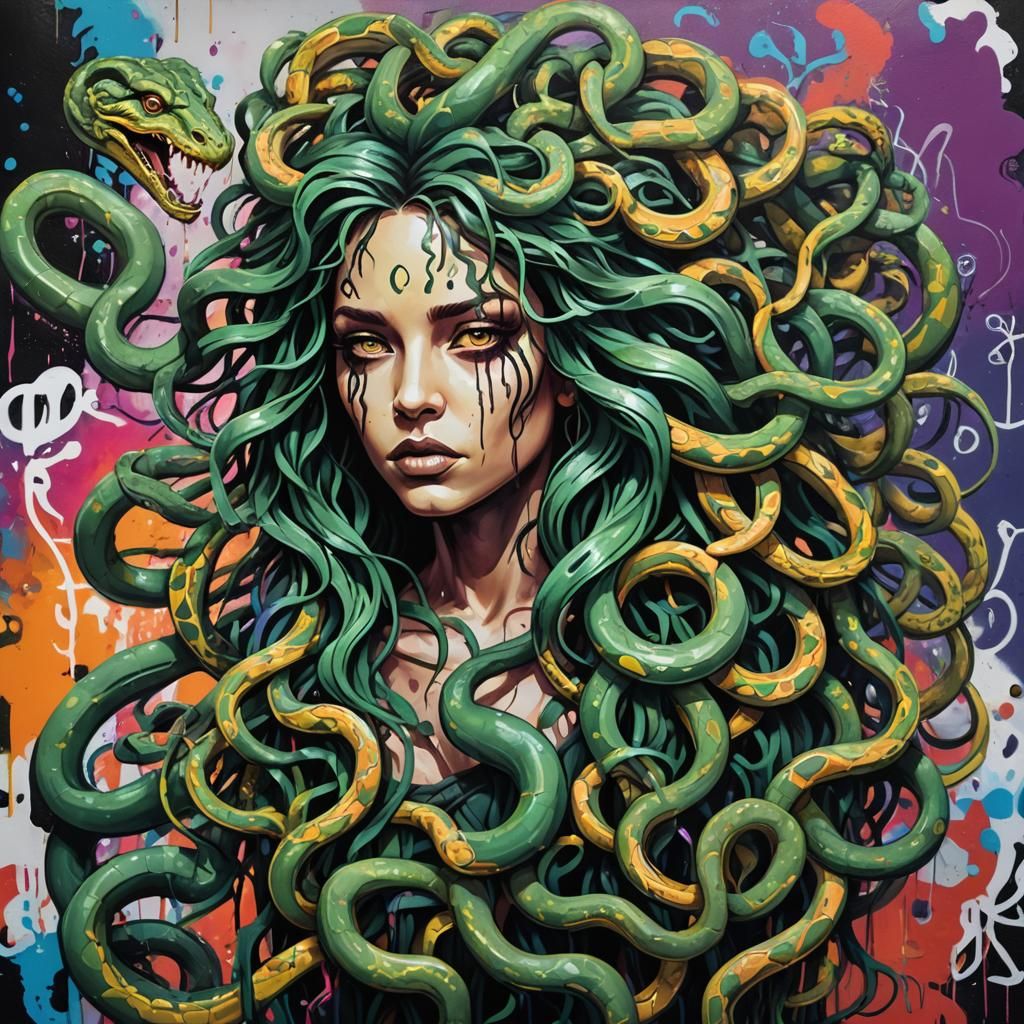 Medusa Graffiti Art in Gouache Style
