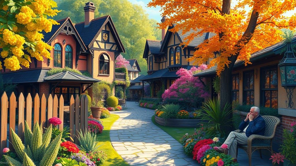 Idyllic Victorian Village in Vibrant Colors