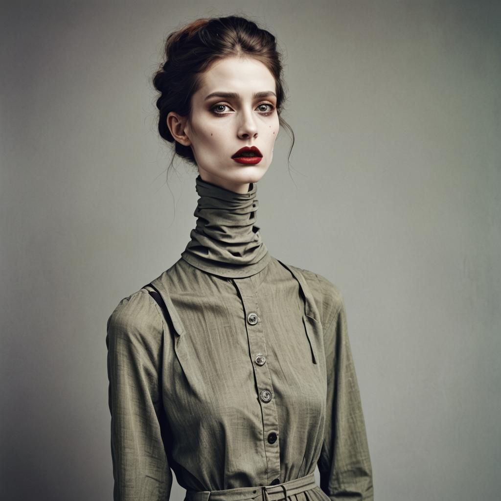 Disfigured Hipster with Long Neck: Vogue Fashion