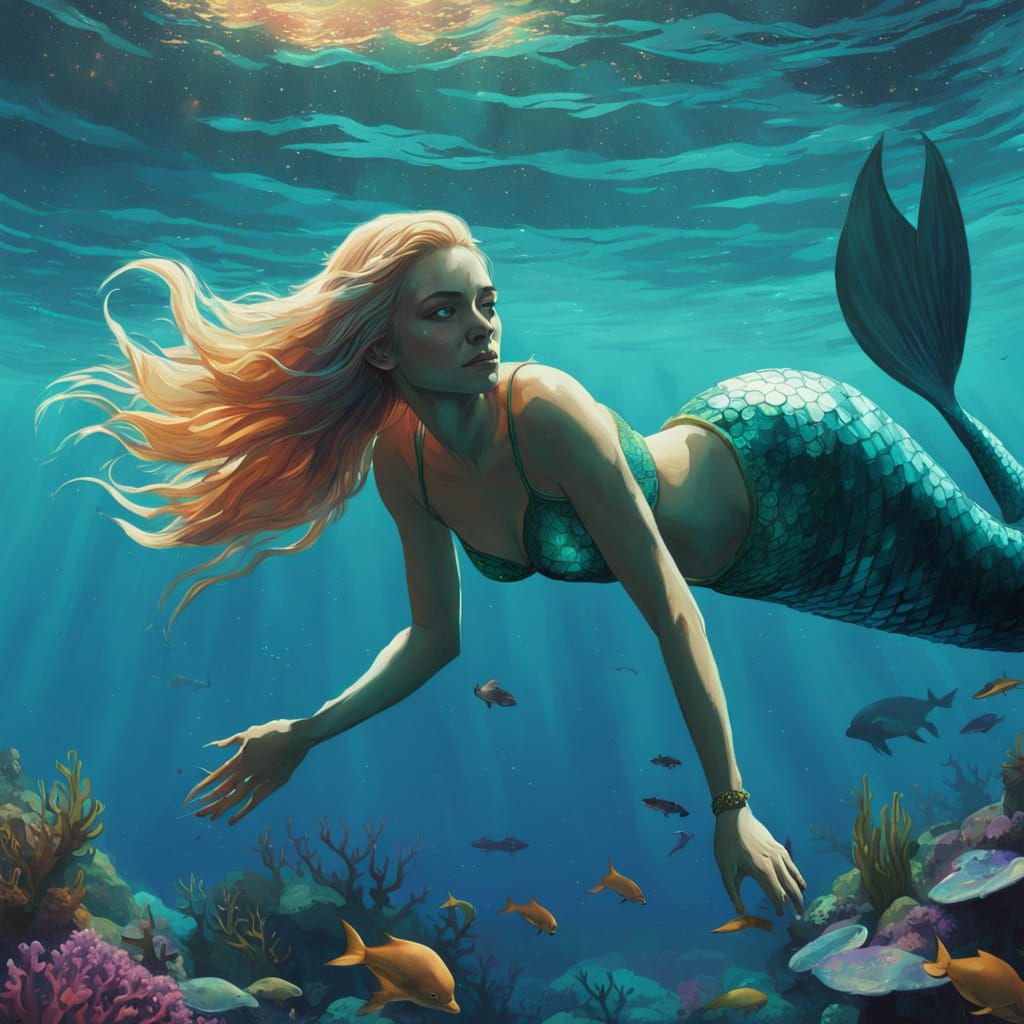 Regal Mermaid in Vibrant Coral Reef