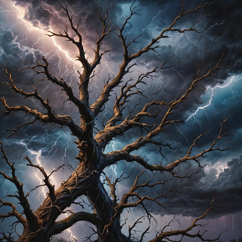 Ominous Thunderstorm Lightning Becomes Tree Branches