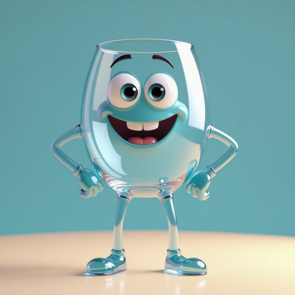 Joyful 3D Animated Glass Character Posing Confidently