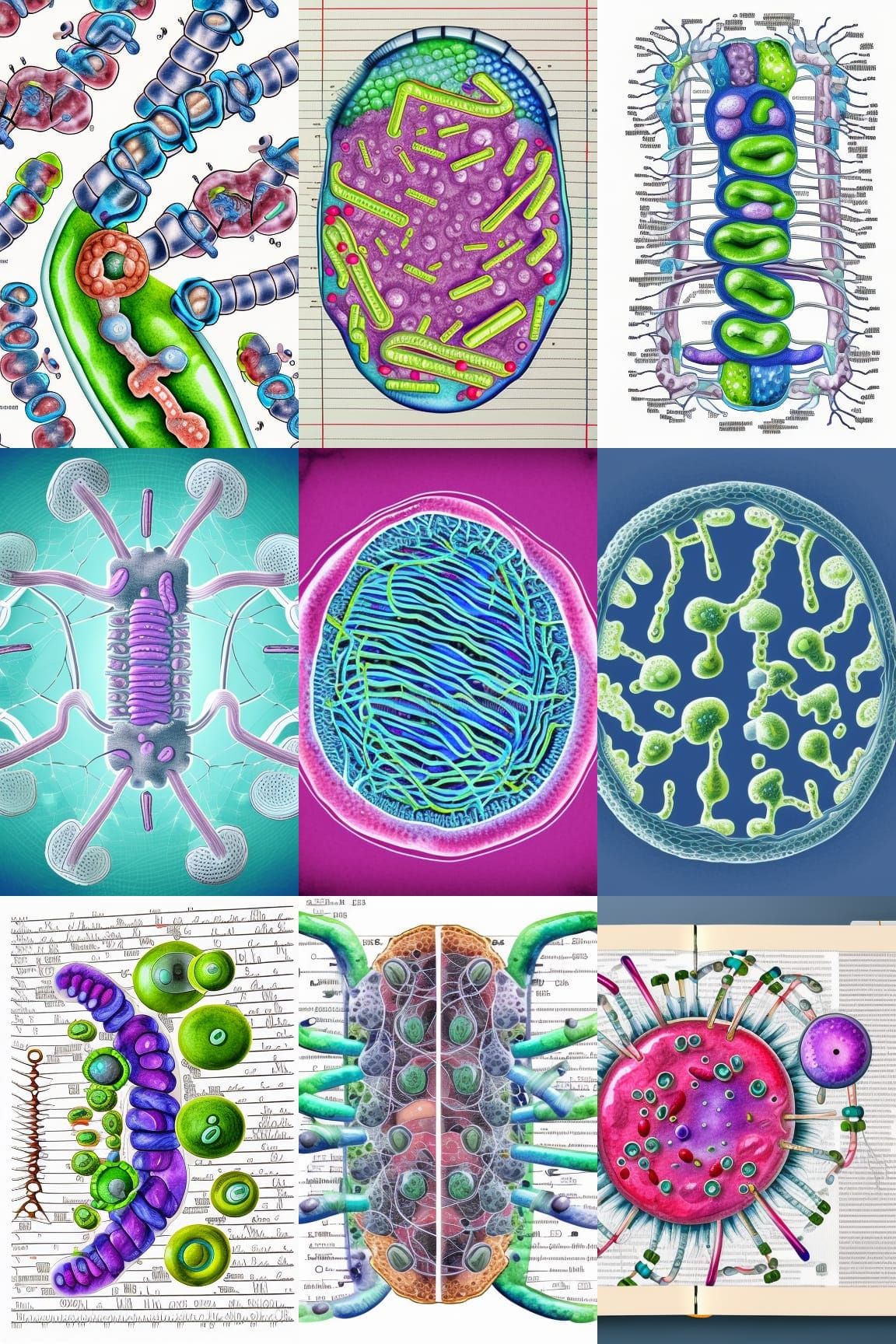Surreal Medical Illustration of Cell Structures and Mitochon...