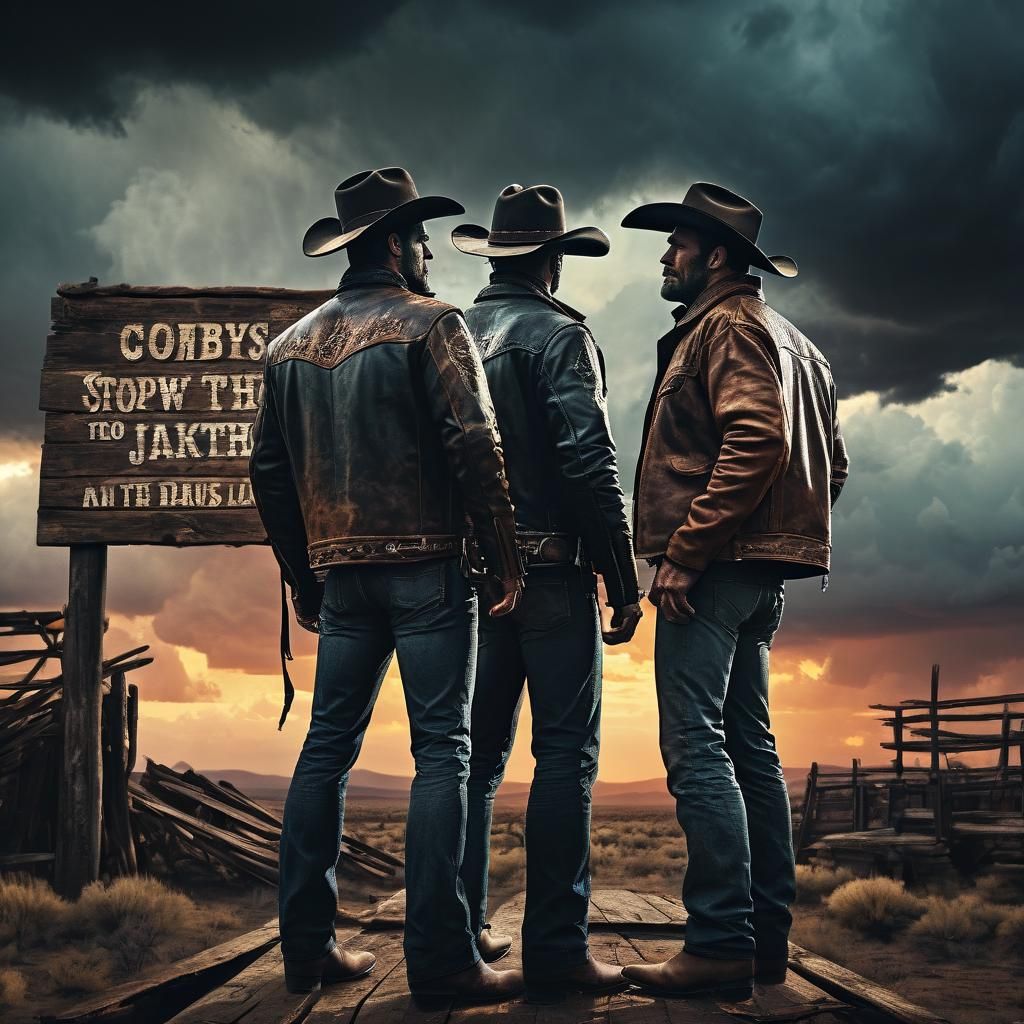 Cowboys Stand Tall Against a Moody Sunset Storm