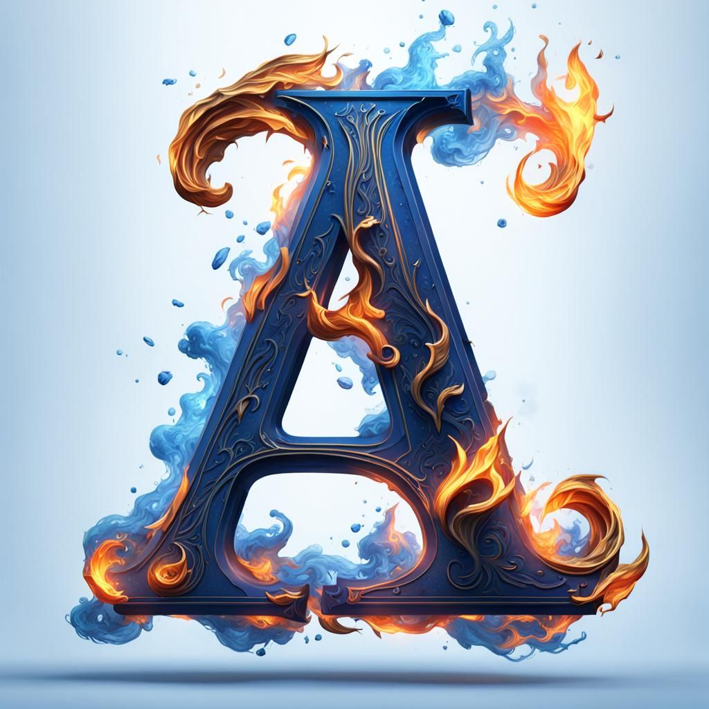 Flaming Blue Letter A on Navy Background