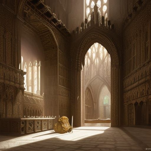 Gothic Knight in Ornate Calcite and Granite Palace