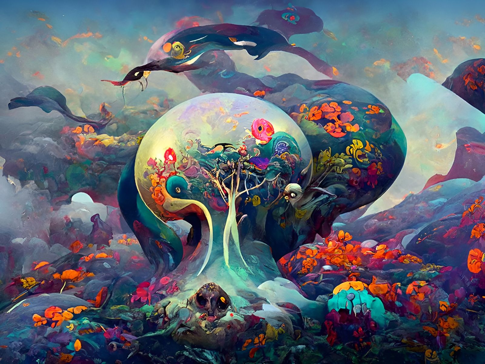 Psychedelic Surrealism Painting with Deep Symbolism