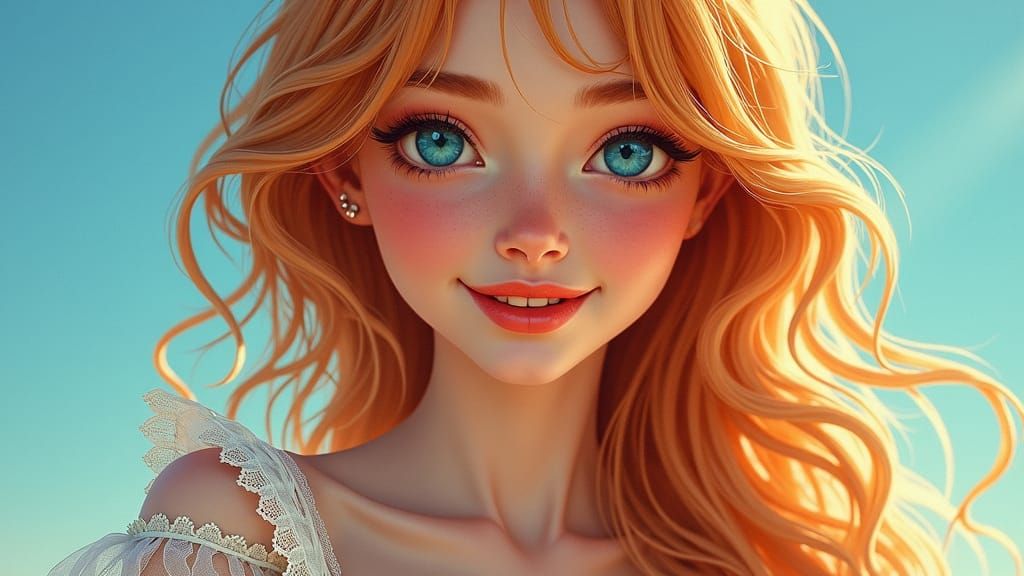 Languid Art Nouveau Maiden with Victorian Lace