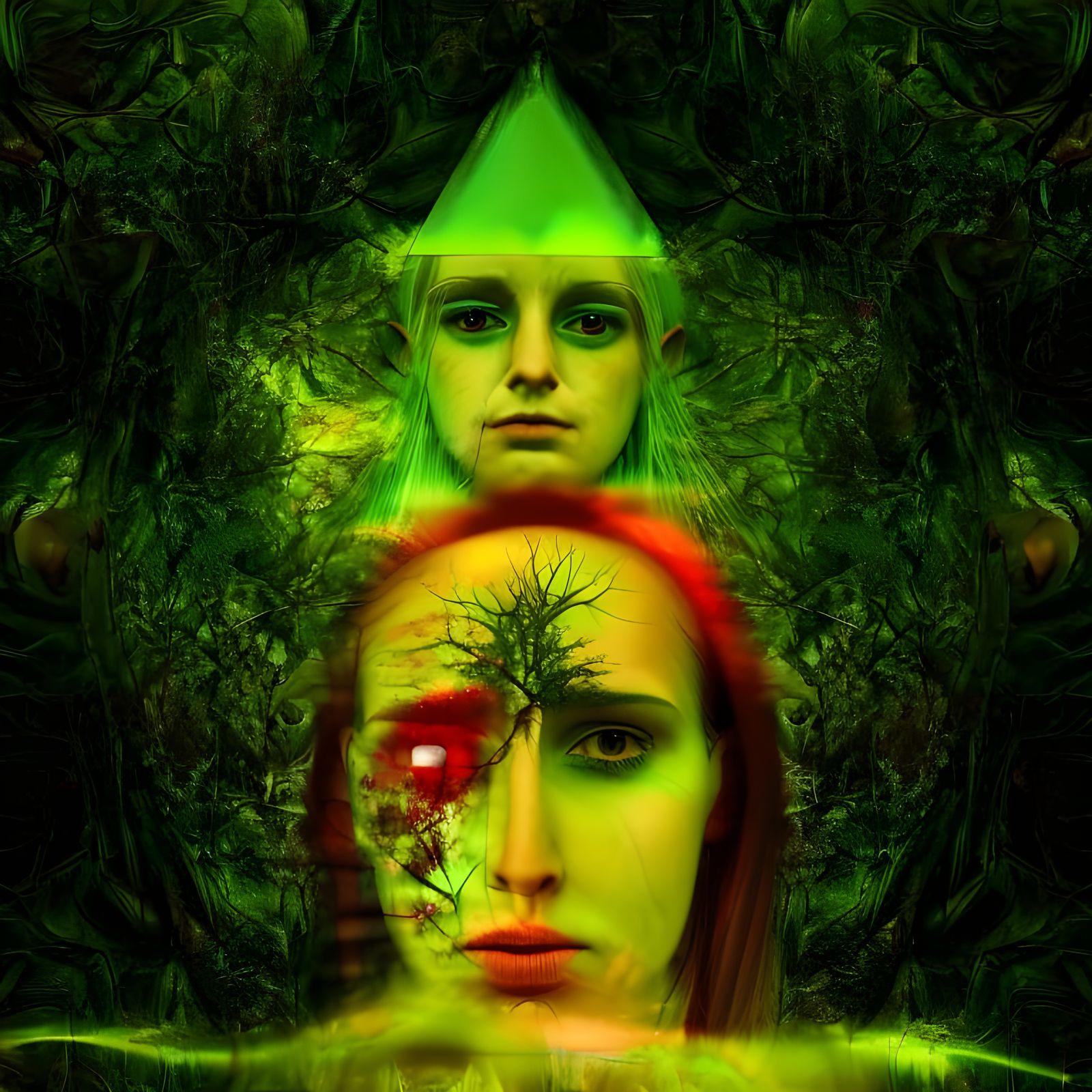 Optical Illusion: Faces of Nature in Fiery Woods