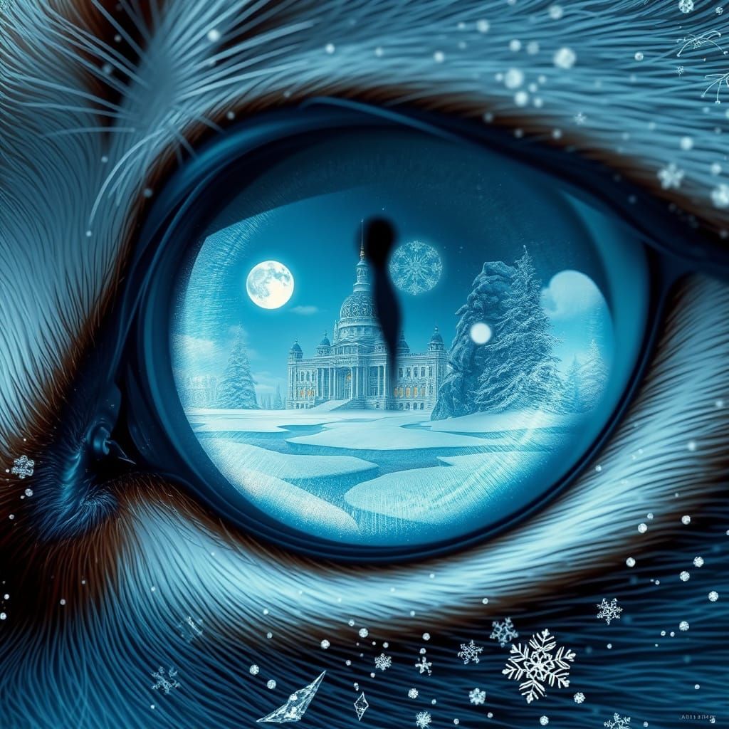 Cat's Eye Reflects Frozen Palace in Arctic Landscape