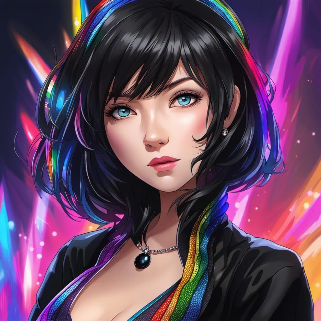 Anime Woman Portrait with Rainbow Eyes