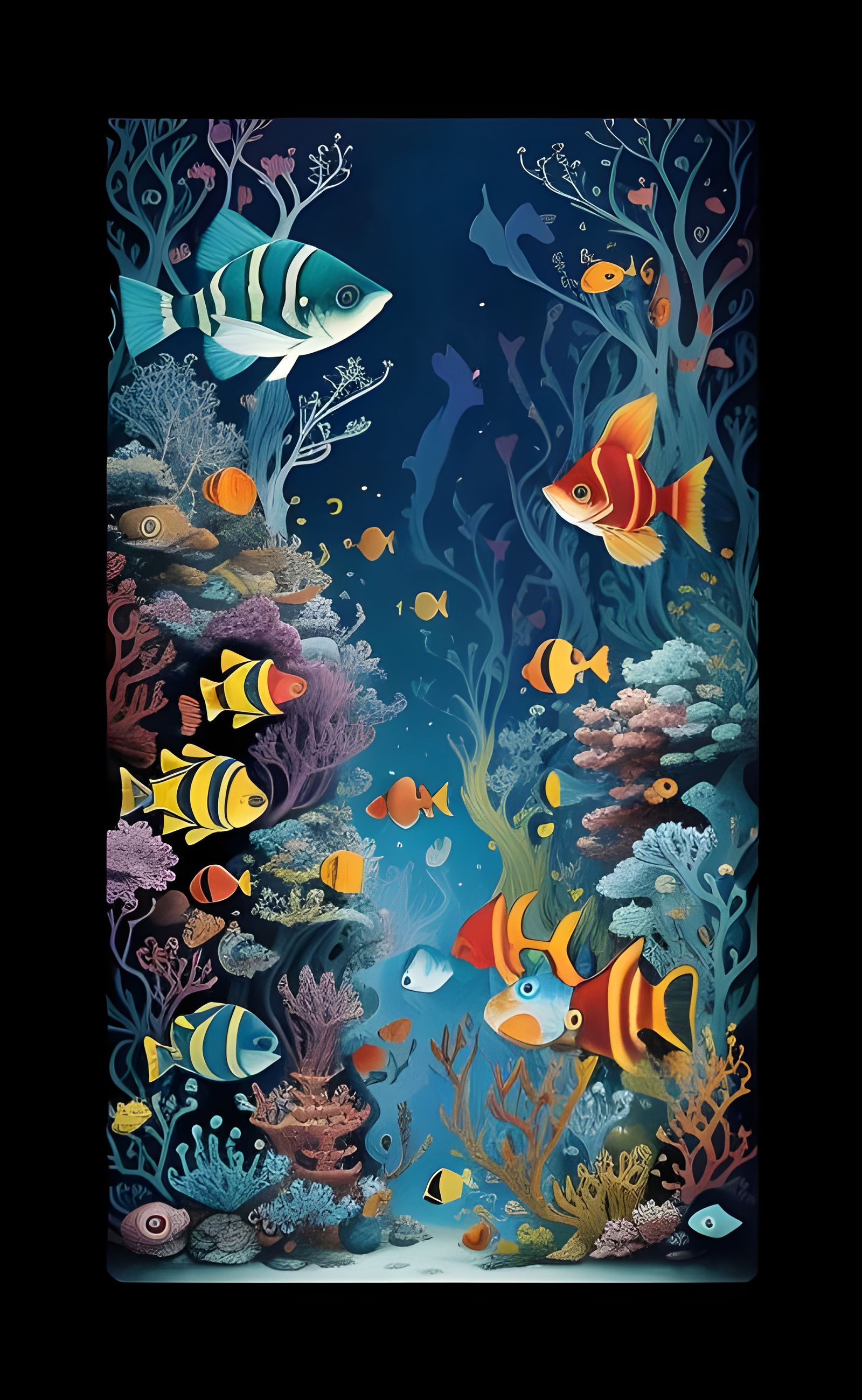Acuário con peces y corales coloridos, ilustración de fantas...