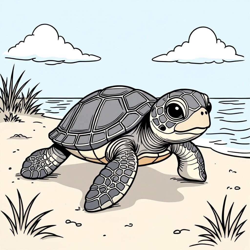 Cute Baby Sea Turtle Coloring Page Art