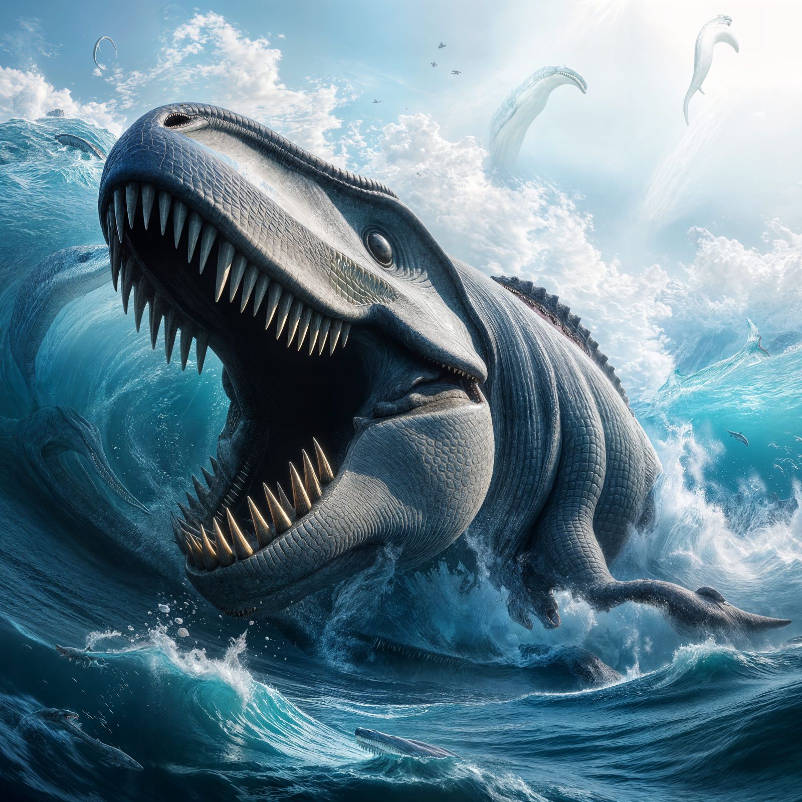 Hyperrealistic Mosasaurus with Glowing Volumetric Lighting