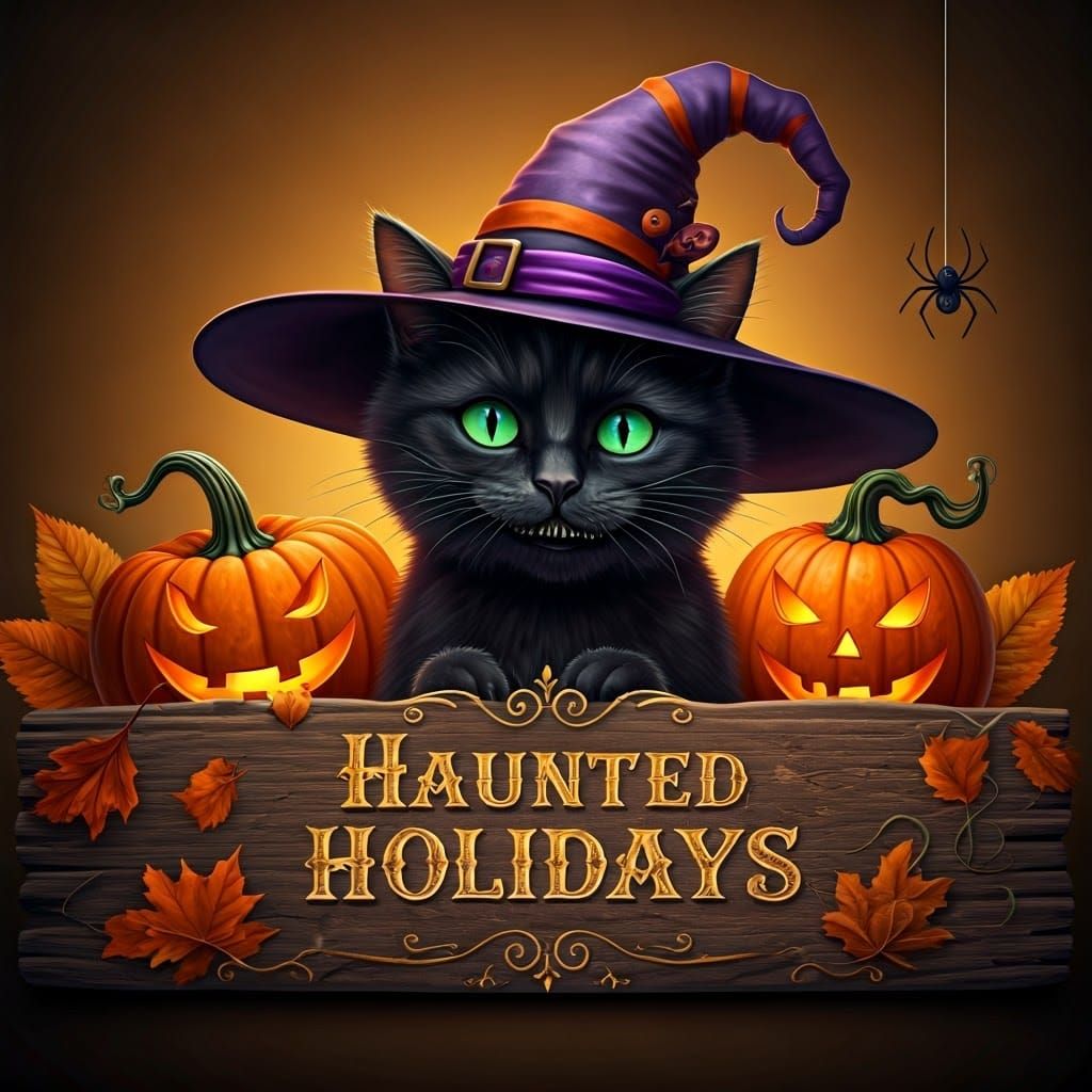 Black Cat's Haunted Holiday on Autumn Sign