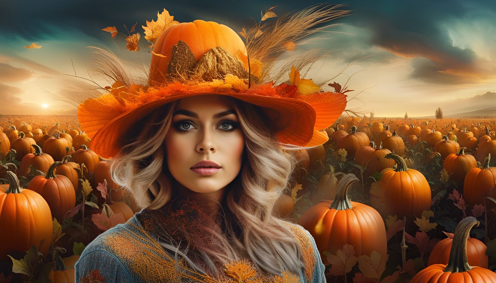 Surreal Double Exposure: Scarecrow and Woman in Nature