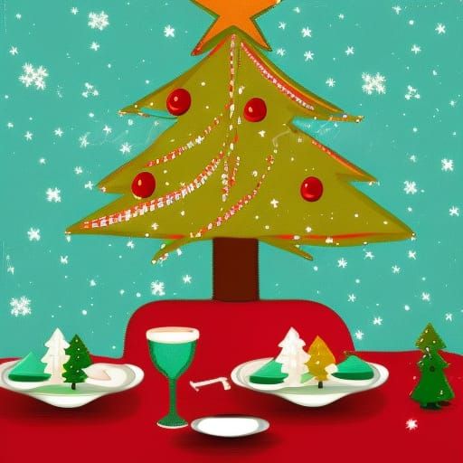 Festive Christmas Cafe Scene in Abstract Style