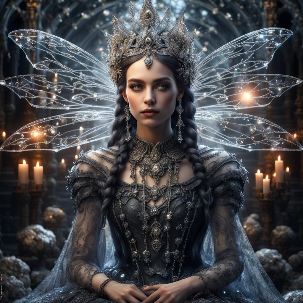Gothic Fairy Queen Surrounded by Crystals in Hyperrealistic ...