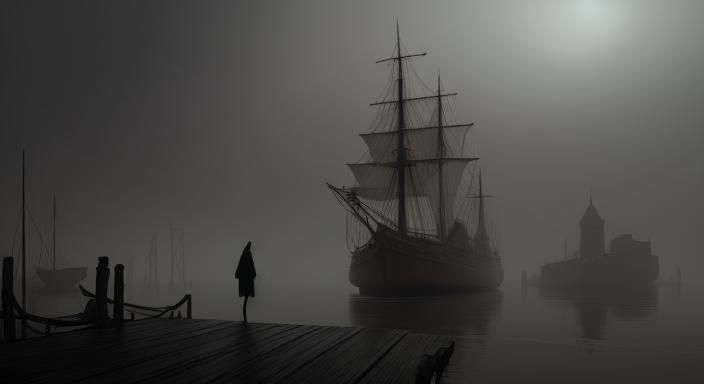 Moonlit Port of Amsterdam in a Dark, Atmospheric Style