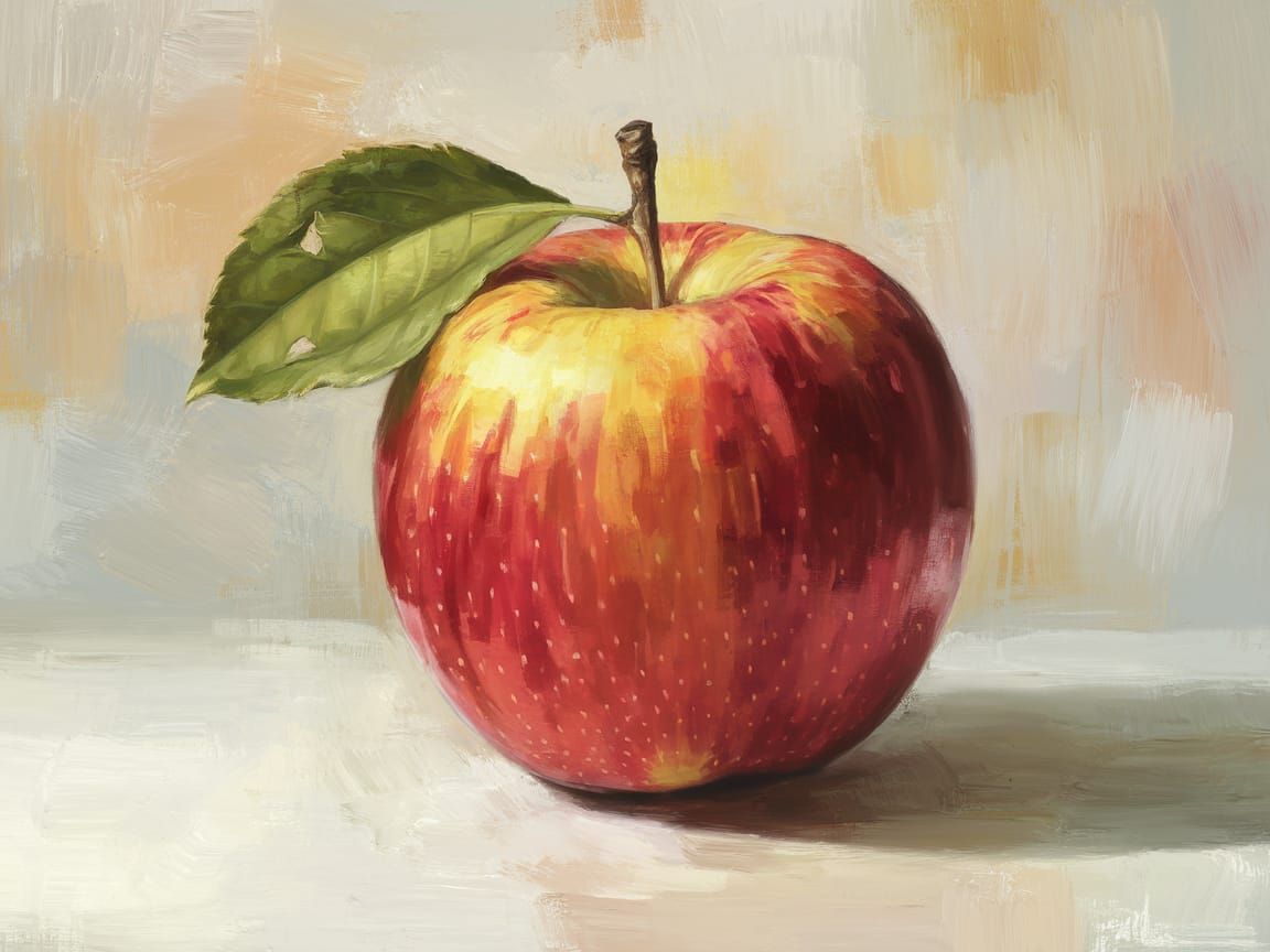 Vibrant Oil Painting of a Lively Red Apple