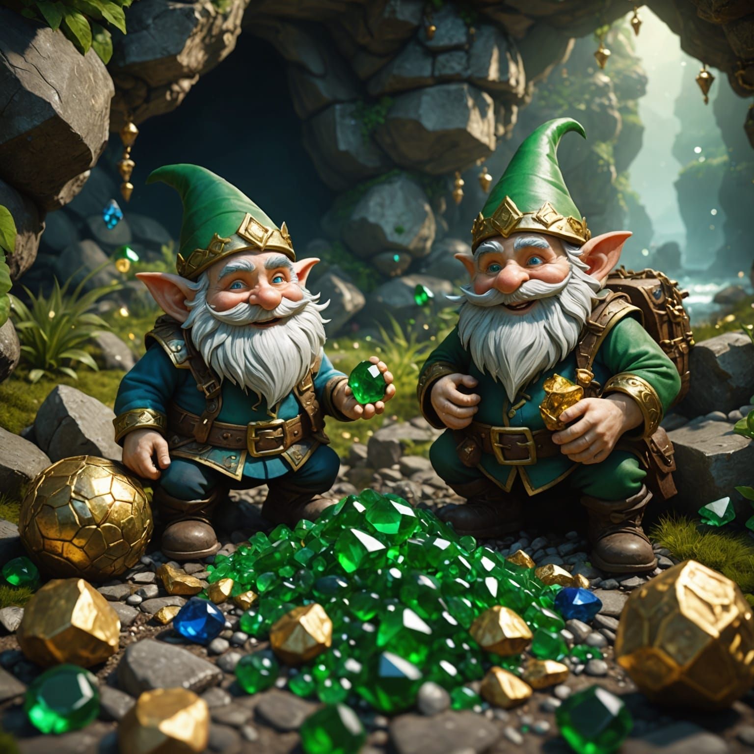 Giggling Gnomes in Dragon's Cave Treasure Pile