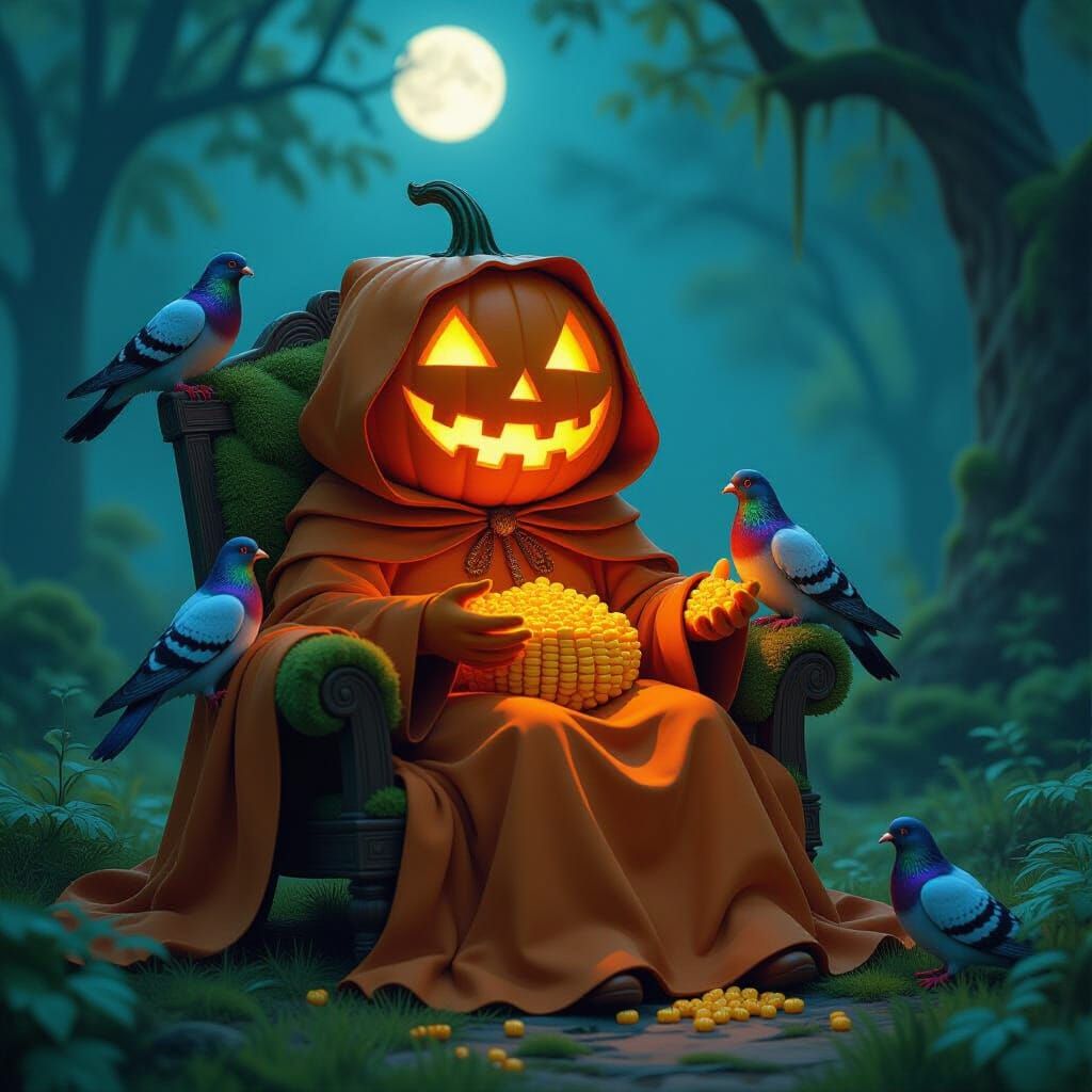 Fantasy Jack-o-Lantern in Moonlit Park