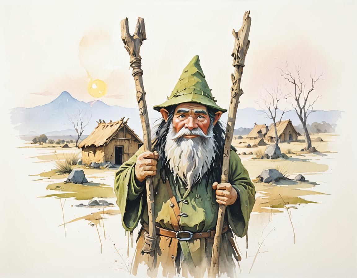 Gnome Artificer in Neolithic Age, Oil Painting