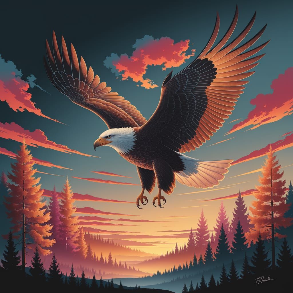 Majestic Eagle Soaring at Sunset in Golden Light