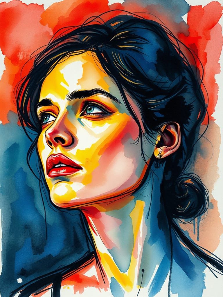 Ethereal Watercolor Portrait in Modernist Style
