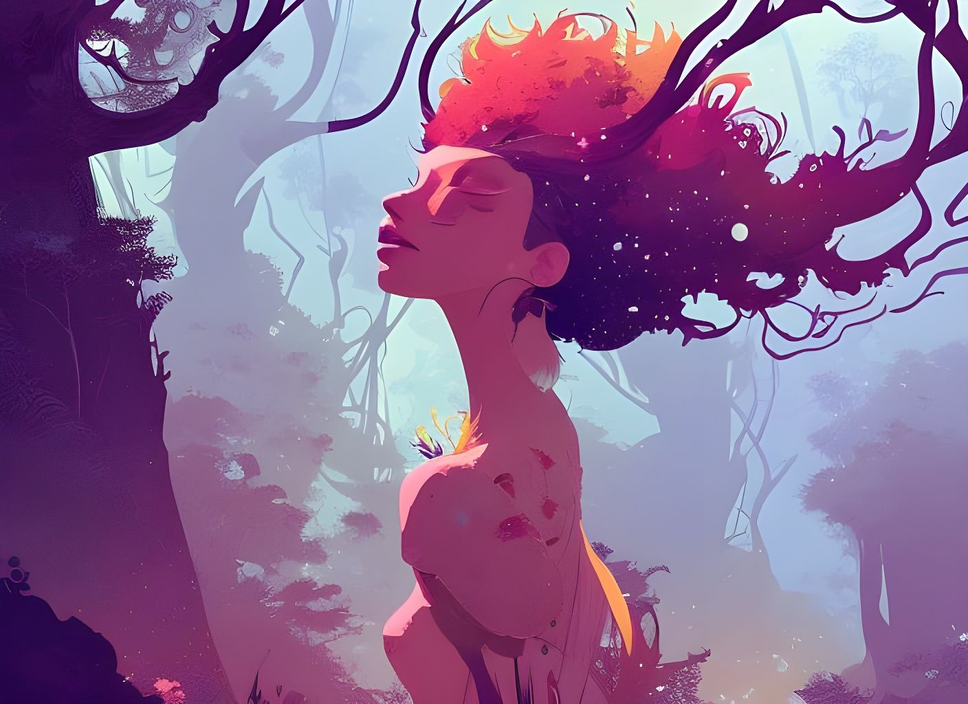 Gorgeous Dryad Portrait in Composite Art Style