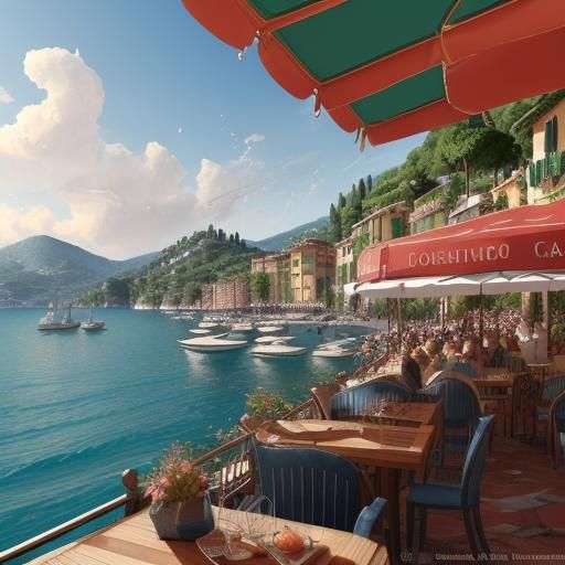 Cafe in Portofino: A Detailed Matte Painting