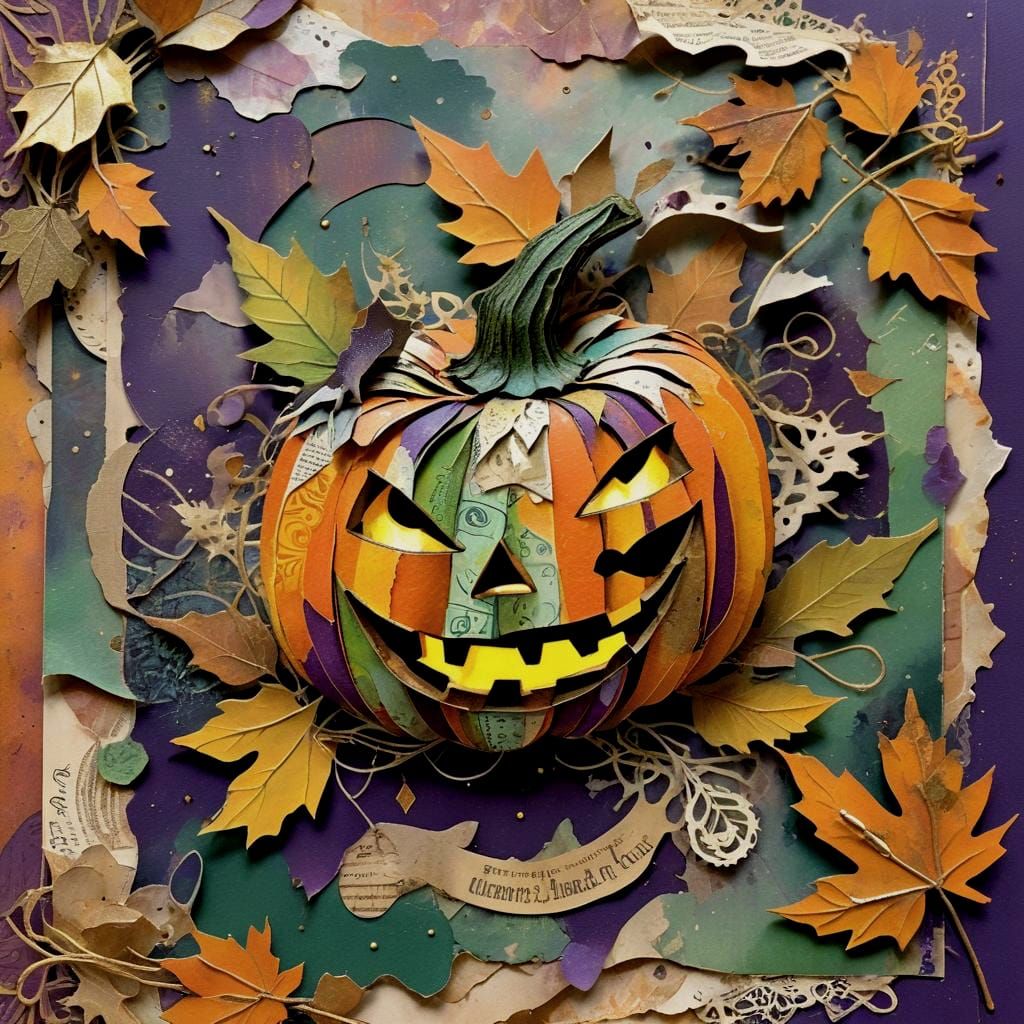 Halloween Jack-O-Lantern in Scrapbook Style