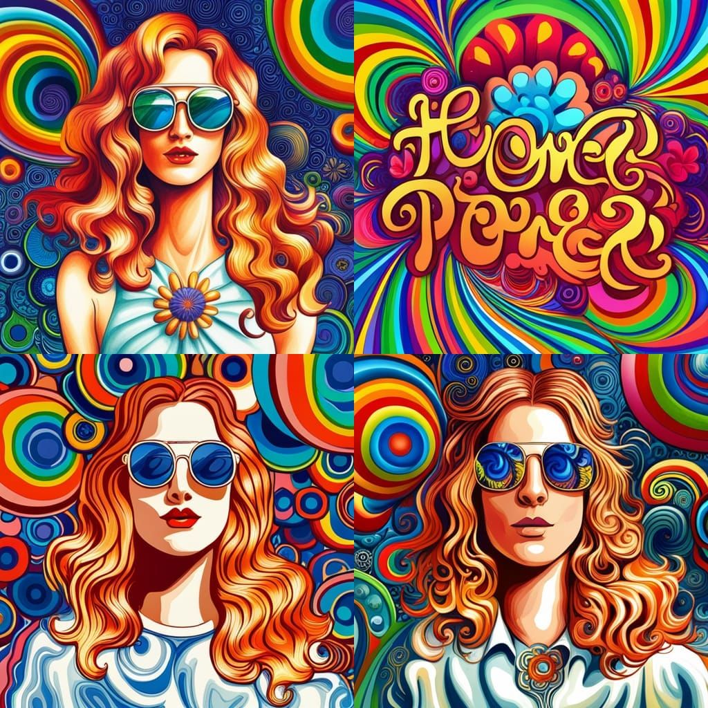 Flower Power Poster in Psychedelic Gouache Style