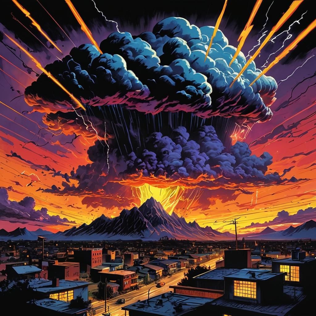 Neon Lightning Comic Book Sundown Illustration