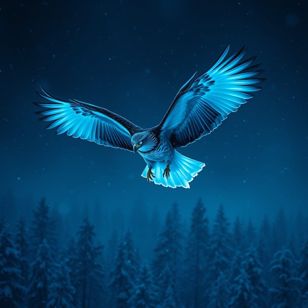 Ethereal Ice Blue Eagle Lands in Stormy Night