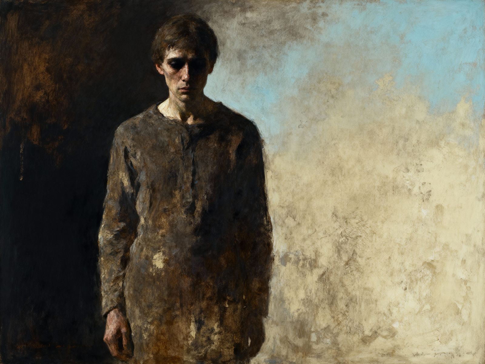 Impressionist Oil Painting of Resigned Figure