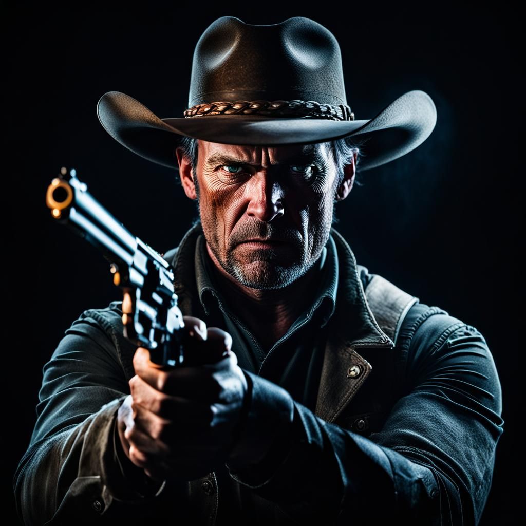 Angry Gunslinger Portrait with Dramatic Lighting