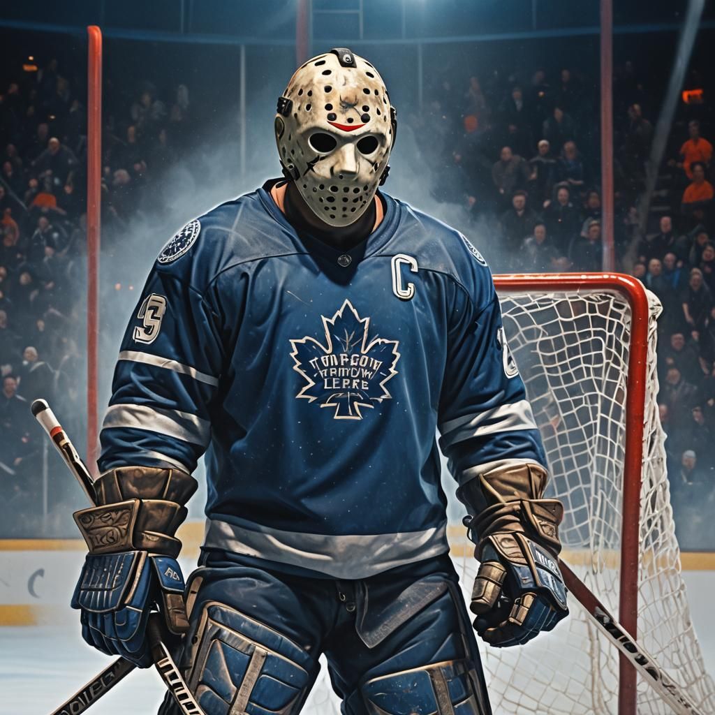 Jason Voorhees as the goalie for the Toronto Maple Leafs