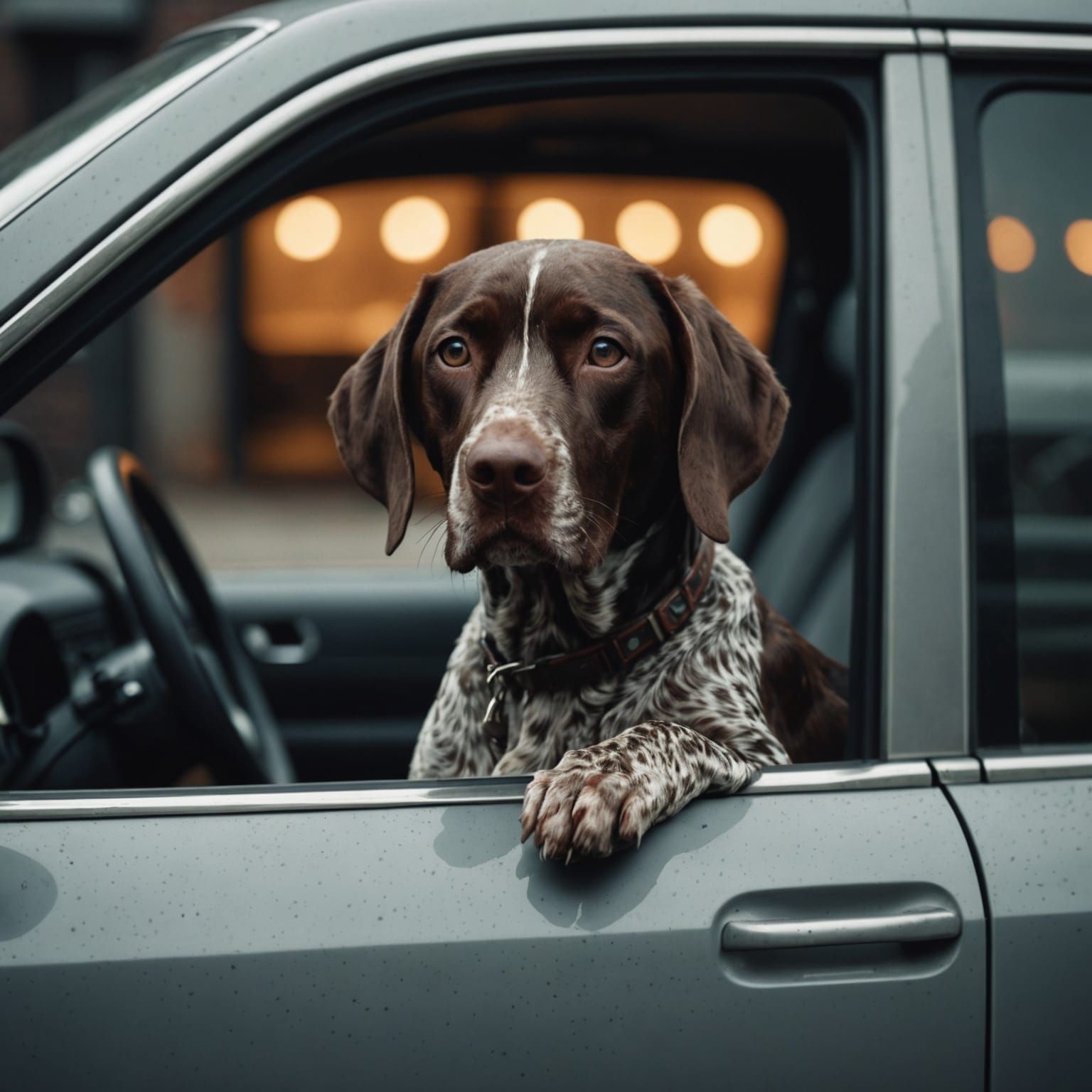 German Shorthaired Pointer Dog in Car Window