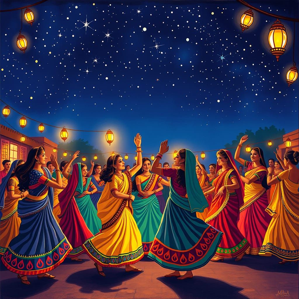 Vibrant Dandiya Dance Festival at Night